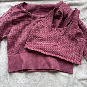 Aerie Women's Mauve Waffle Knit Top and Crop Set